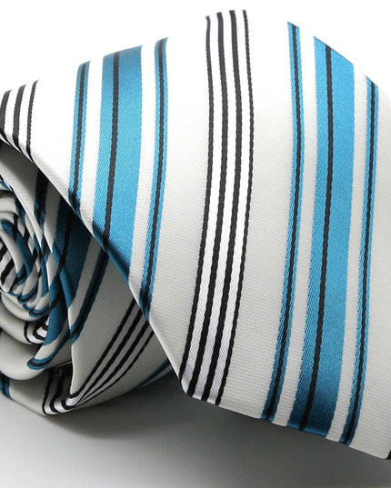Mens Dads Classic Turquoise Striped Pattern Business Casual Necktie & Hanky Set D-9