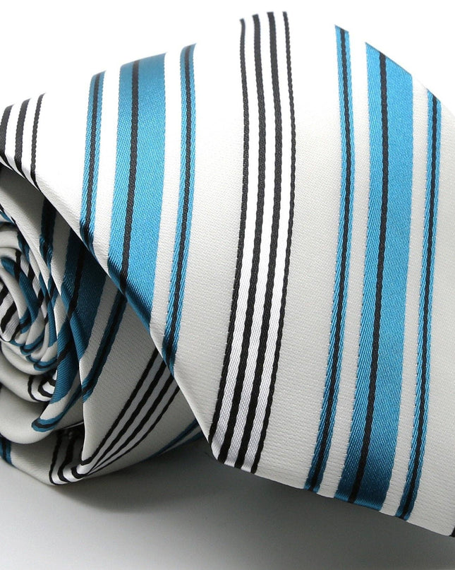 Mens Dads Classic Turquoise Striped Pattern Business Casual Necktie & Hanky Set D-9