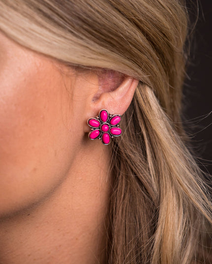 .75" Pink Flower Stud Earring