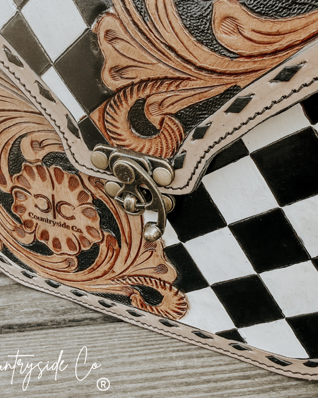 Melrose Tooled Leather Checkered Handbag