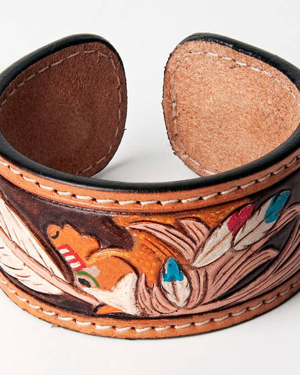 ADBRF154 Hand tooled carved Genuine Leather Bracelet women