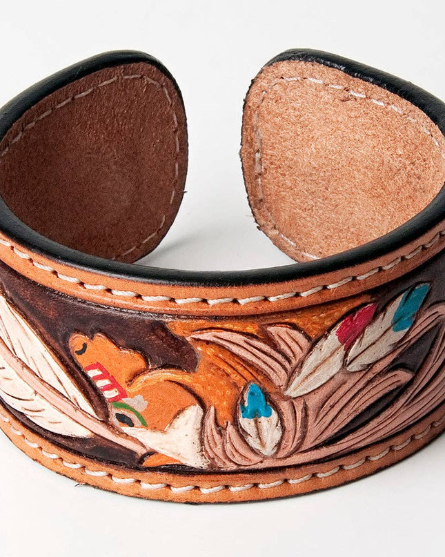 ADBRF154 Hand tooled carved Genuine Leather Bracelet women