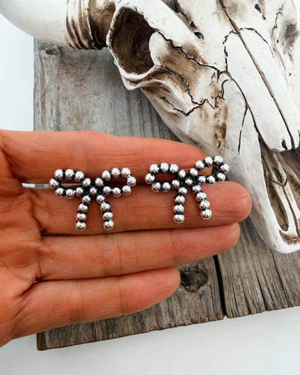 Western Navajo Style Pearl Coquette Bubble Bow Earrings