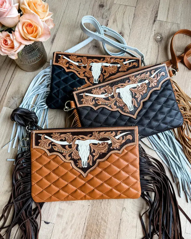 LAINEY CROSSBODY steer longhorn -quilted leather purse bag