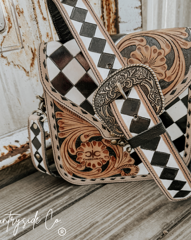 Melrose Tooled Leather Checkered Handbag