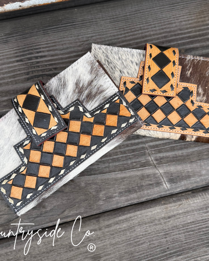 Rustic Checkered Cowhide Wallet