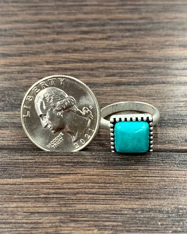 750383, 10mm Square Turquoise, Brass Adjustable Ring