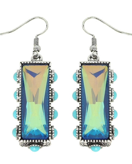 Western Turquoise Rectangle Gemstone Earrings