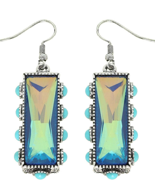 Western Turquoise Rectangle Gemstone Earrings
