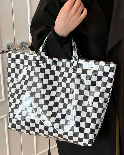 Flower/ Checkered/ Pattern PVC Glossy Waterproof Tote Bag