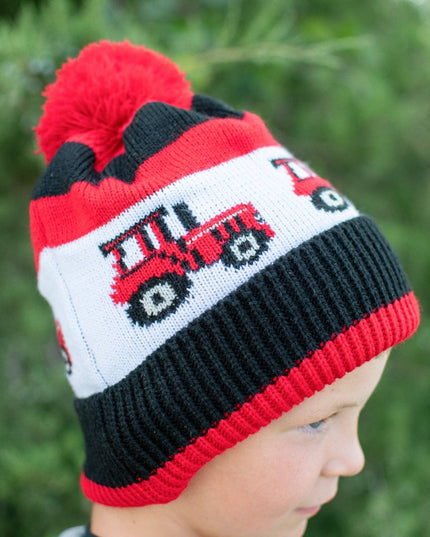 Red Tractor Knit Pom Beanie - Youth