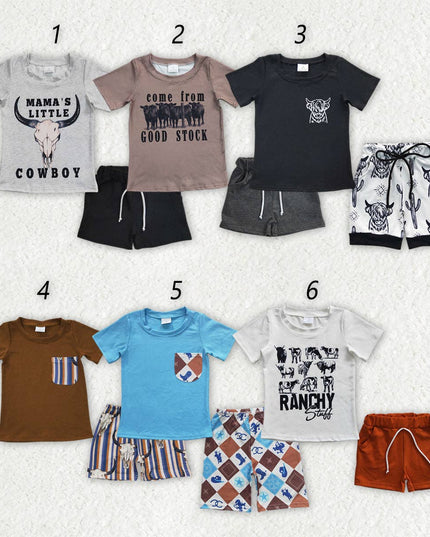 Sibling Brothers Baby Boys Cowboy Western Summer Shorts Sets