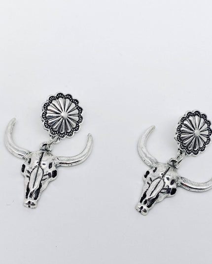 Western Style Metal Skull Bull Head Pendant Earring - WJ