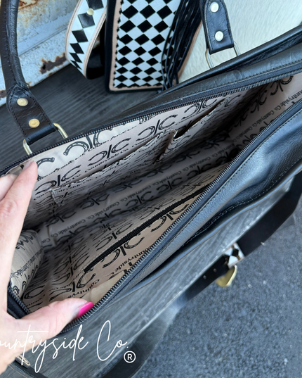 Tinsley Checkered Leather Cowhide Tote, Computer Bag