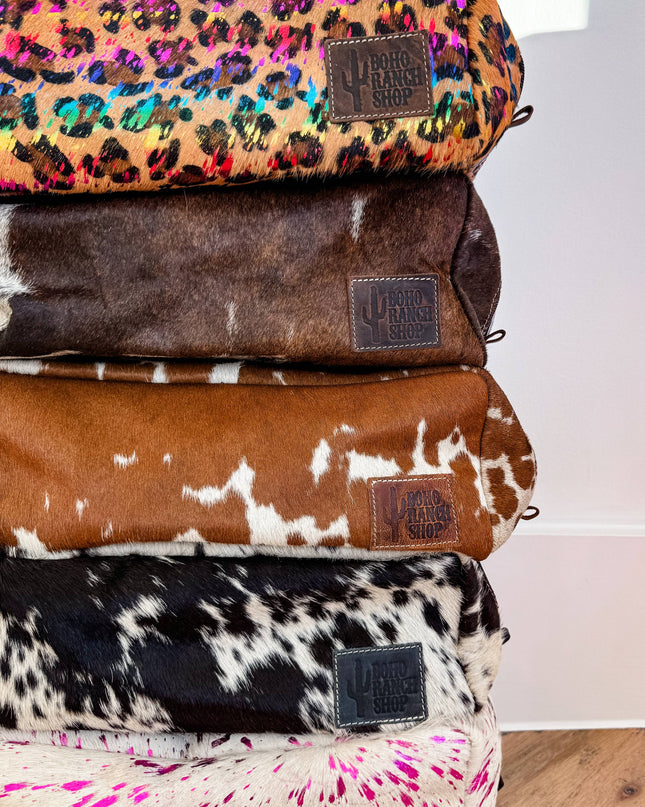 XL Cowhide Western Toiletry Hair Tools Bag Makeup Travel