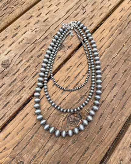 Faux Silver Beaded Navajo Pearl Strand Stackable Necklace