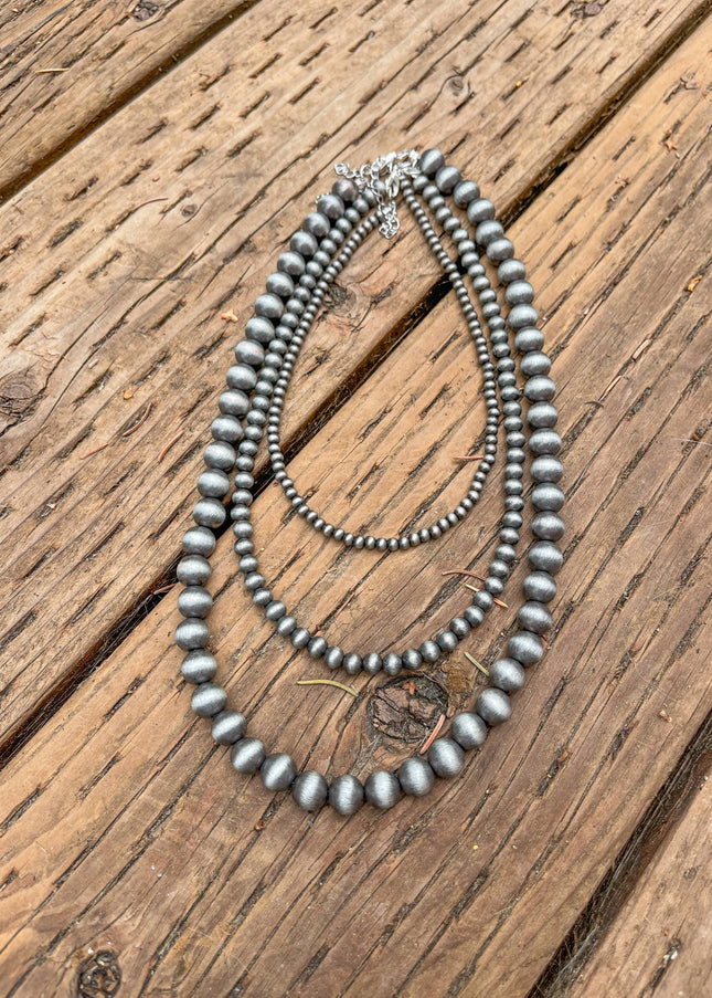 Faux Silver Beaded Navajo Pearl Strand Stackable Necklace