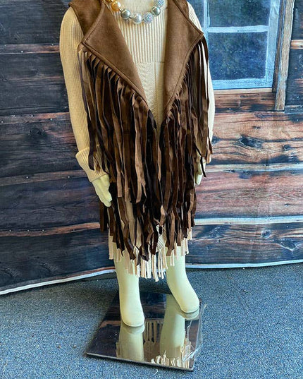 Western brown suede cowgirl sleeveless fringe vest