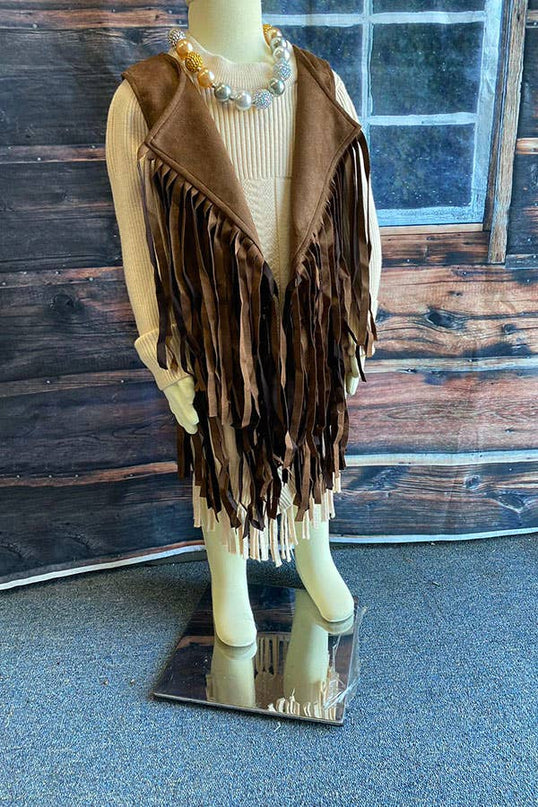 Western brown suede cowgirl sleeveless fringe vest