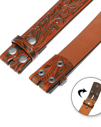 Genuine Leather Men's Belt with Snap-On Strap without Buckle