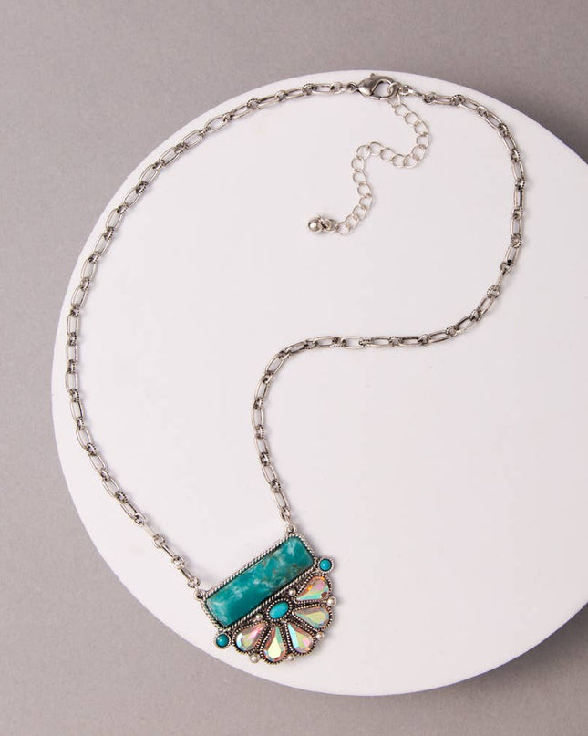 Western Turquoise Bar Pendant Necklace