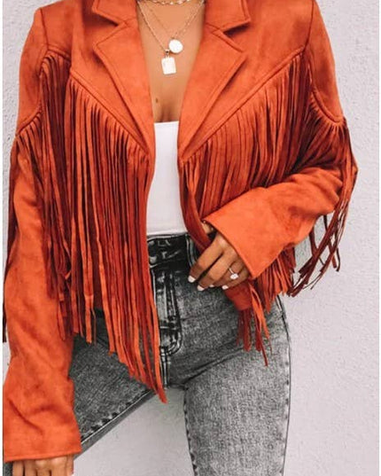 Long Sleeve Faux Suede Tassel Jacket TOPW1777