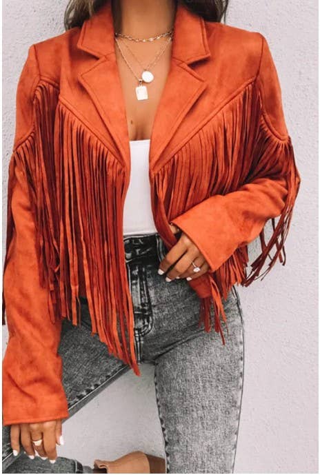 Long Sleeve Faux Suede Tassel Jacket TOPW1777