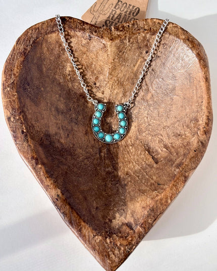 Western Style Turquoise Stone Pendant Link Chain Necklace