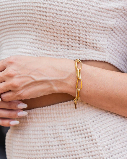 18K STAINLESS STEEL LAYERED PAPERCLIP BRACELET