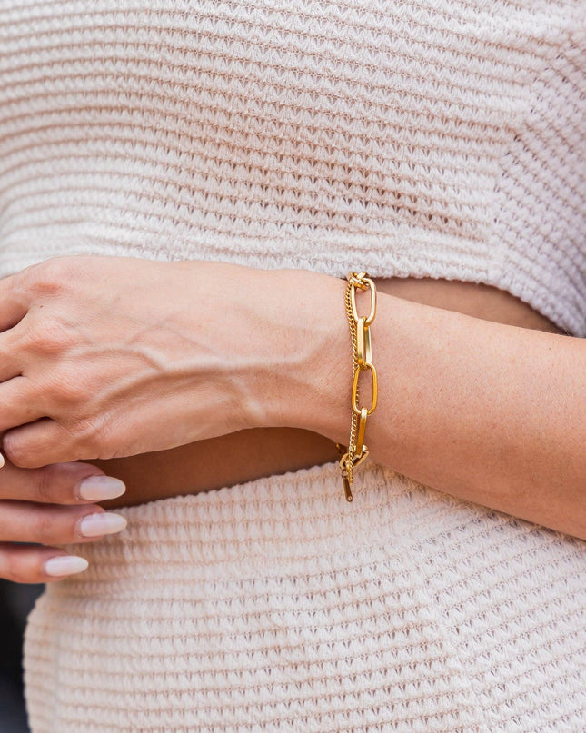 18K STAINLESS STEEL LAYERED PAPERCLIP BRACELET