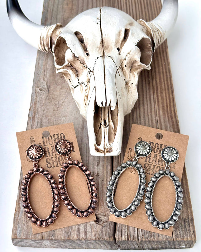 Western Concho Navajo Pearl Oval Post Drop Earrings