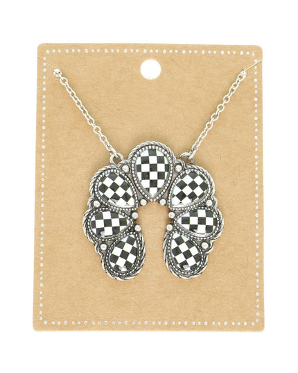 Western Checkered Squash Blossom Pendant Necklace