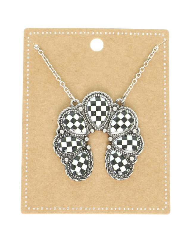 Western Checkered Squash Blossom Pendant Necklace