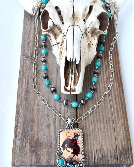 2 Layered Navajo Pearl Turquoise Stone Pendant Necklace