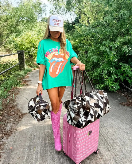 BOHO LUXE TOILETRY bag Genuine Hair On travel storage 