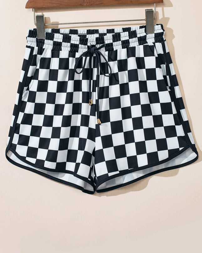 Checkered Drawstring Elastic Waist Shorts | S-XL