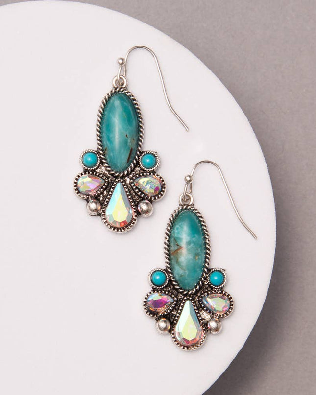 Western Floral Colored Oval Turquoise Blossom Earrings