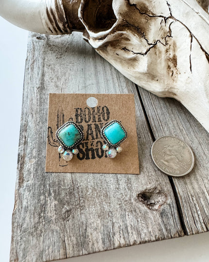 Western Diamond Shape Stone Stud Earrings