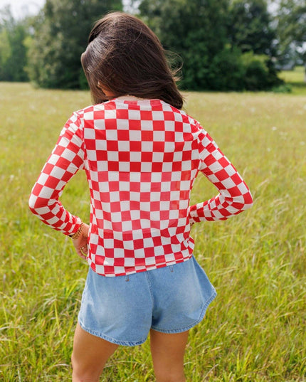 Red Checkerboard Mesh Top