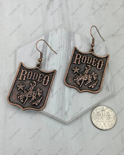 ER241215-01-COPPER             Copper metal western "RODEO'' Earrings