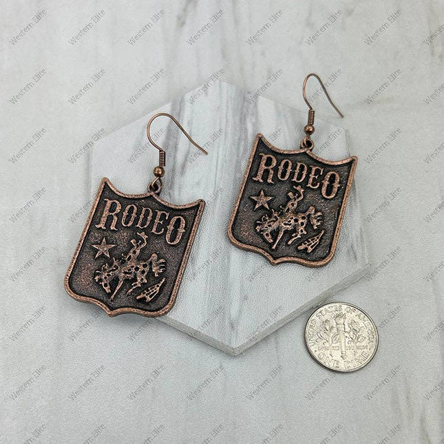 ER241215-01-COPPER             Copper metal western "RODEO'' Earrings