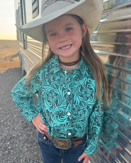 Tooled In Turquoise Button Up Kids