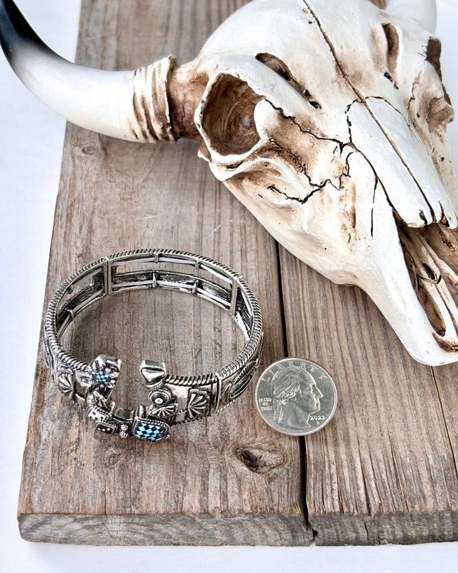 Western Horseshoe Spade Checker Stretch Bracelet - White