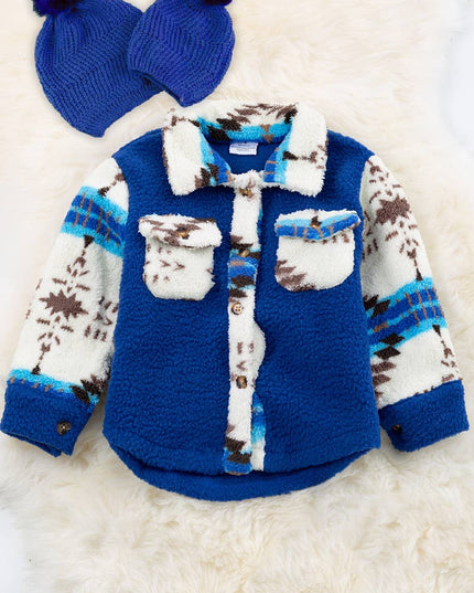 ROYAL BLUE BUTTON UP SHERPA SHACKET. TPG60153005SOL