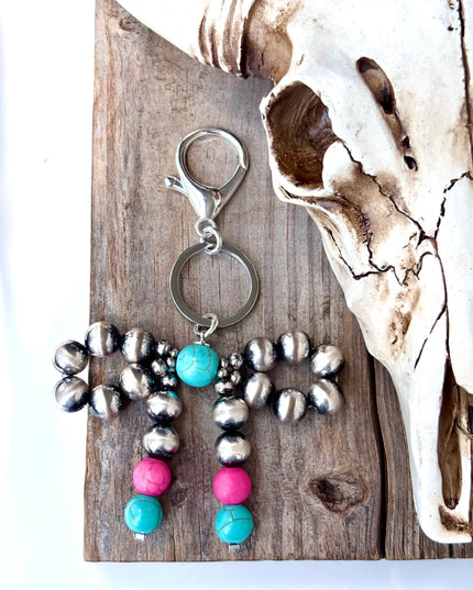 Western Coquette Bow Ribbon Stone Charm Key Ring Chain
