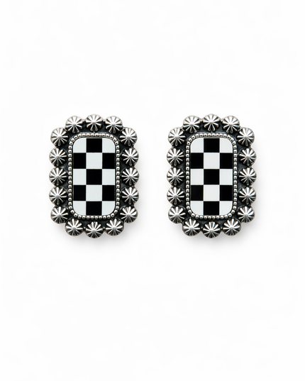Rodeo Check Concho Stud Earrings