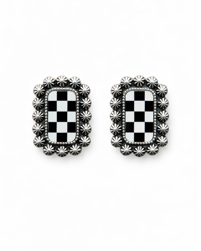 Rodeo Check Concho Stud Earrings