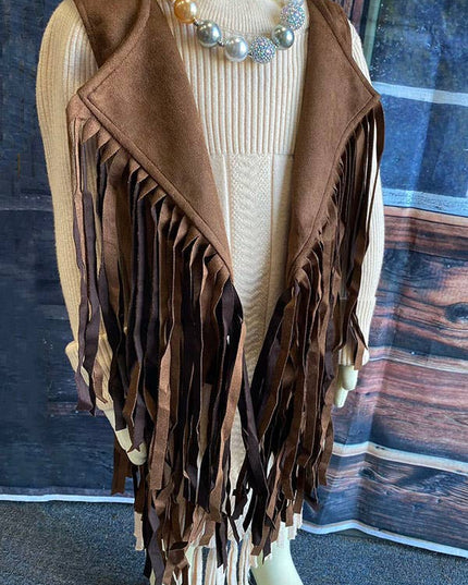 Western brown suede cowgirl sleeveless fringe vest