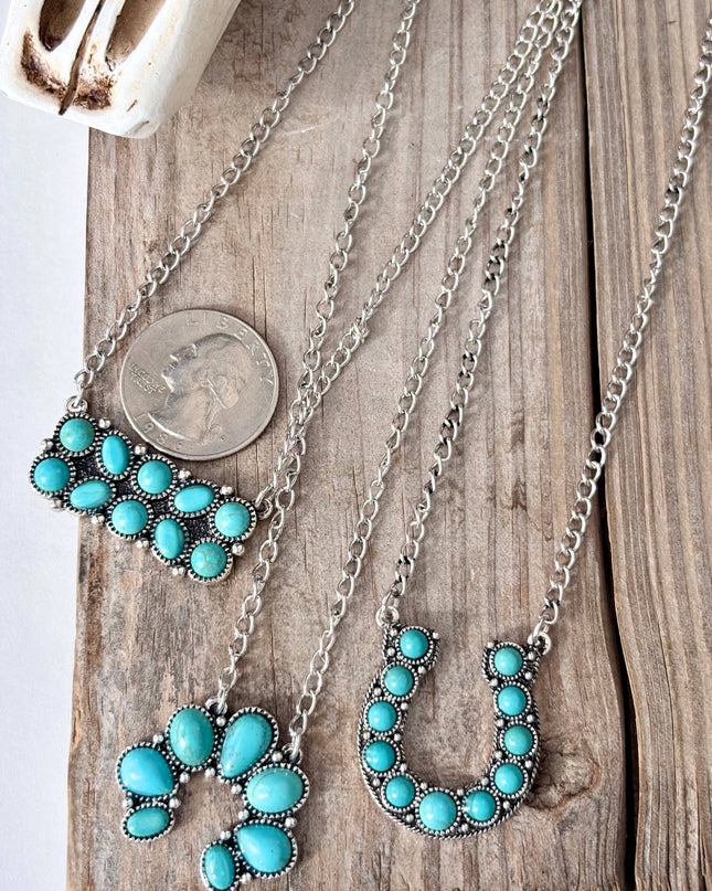 Western Style Turquoise Stone Pendant Link Chain Necklace