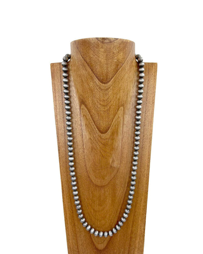 NKS230603-65-SILVER     32 Inches 10mm silver Navajo pearl bead Necklace